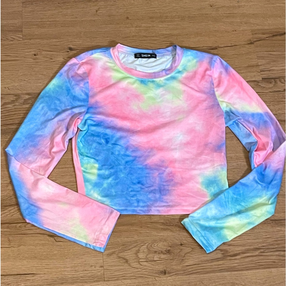 Shein Y2K Pastel Long Sleeve Tie-Dye Crop Top